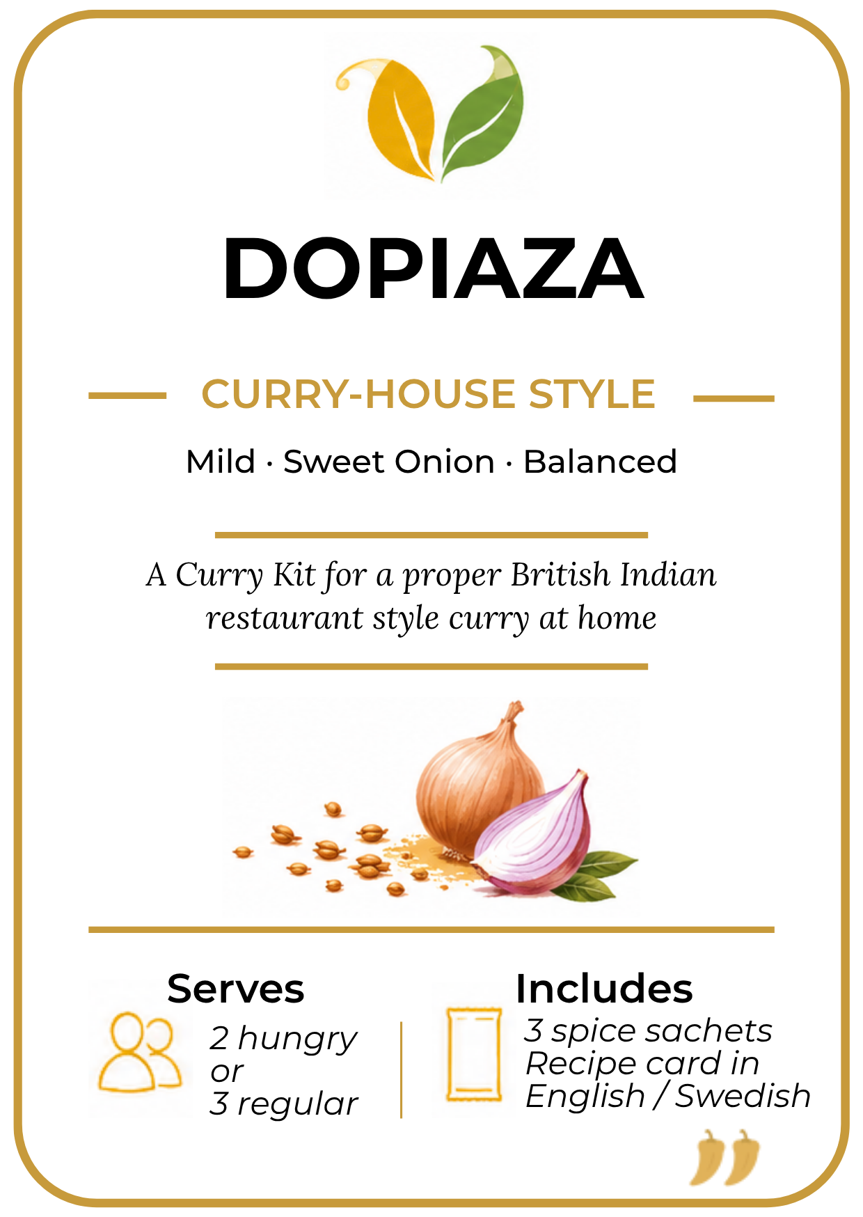 Etikett för Curry Club Dopiaza-currykit