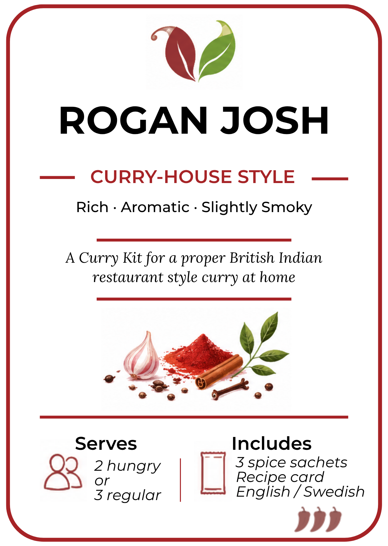 Etikett för Curry Club Rogan Josh-currykit
